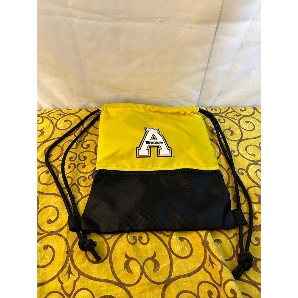 Logo Appalachian University logo Cinch backpack 1 zipper bag yellow Black 16x13"